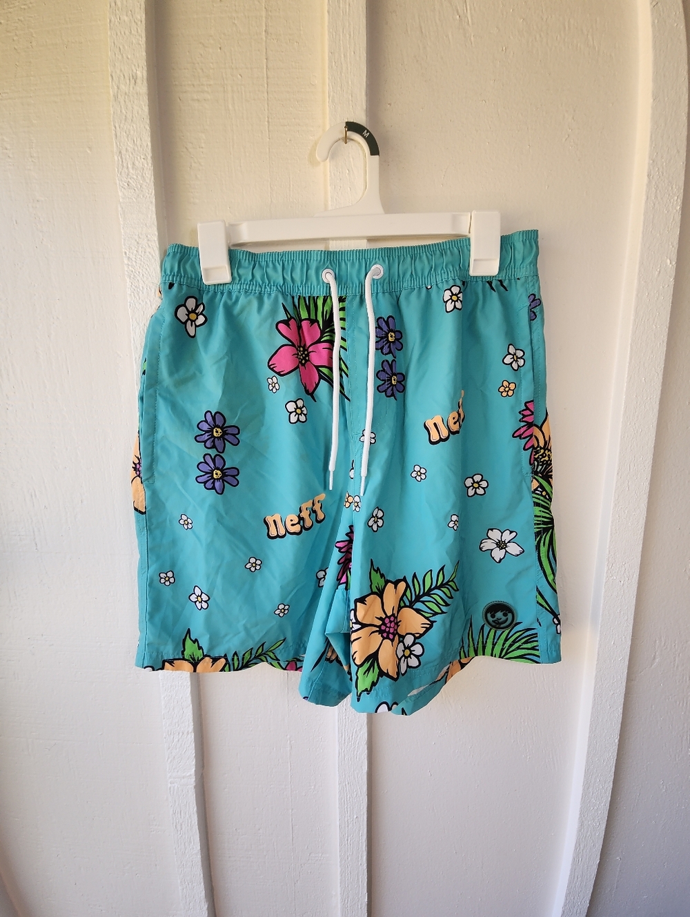 Neff Turquoise Floral Drawstring Swim Shorts Creative Palm Teal Size Large